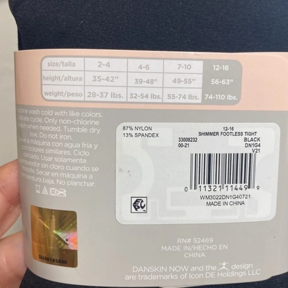 Danskin Footless shimmer‎ black dance  tights.